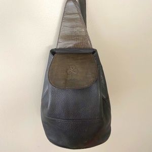 Prego leather and reptile slingback bag black and dark green